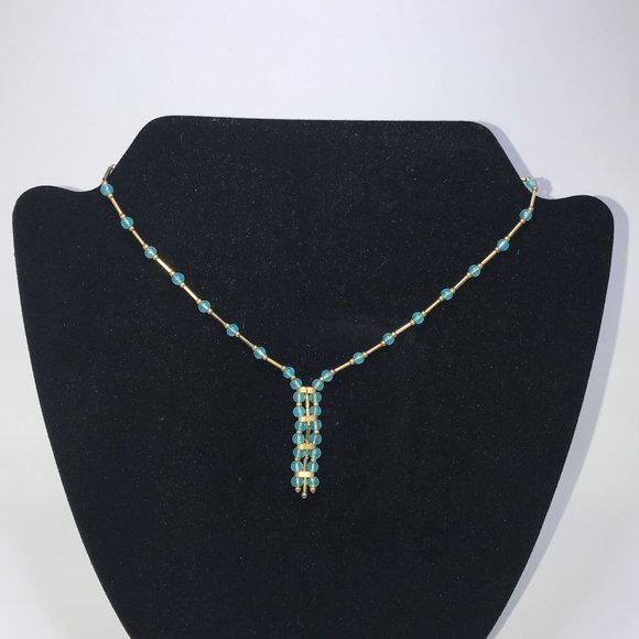15 1/2" Blue Aquamarine and Gold Handmade Necklace - Picture 2 of 16